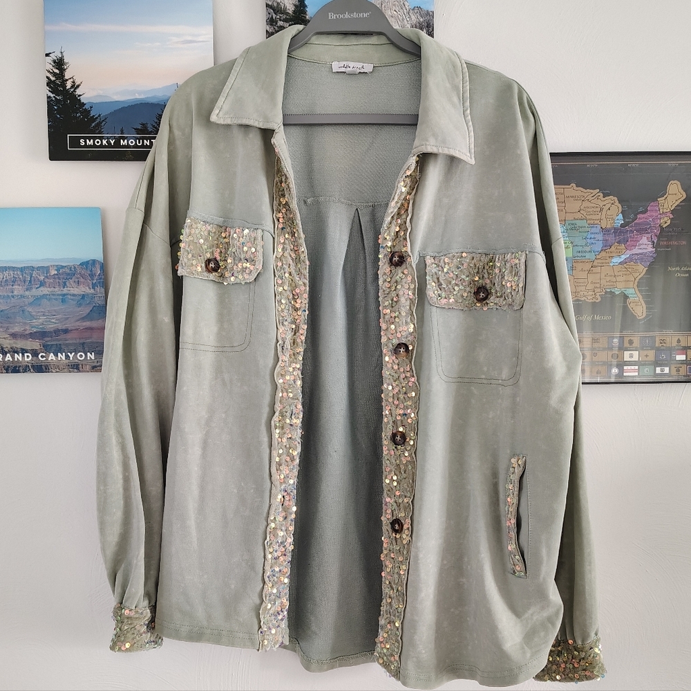 Sequin Trimmed Shacket - image 1